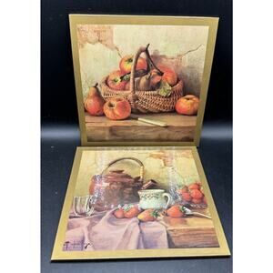 1967 Donald Art Co 2 Trivets Hot Plates Plaques Fruit Baskets By DACNY -A97
